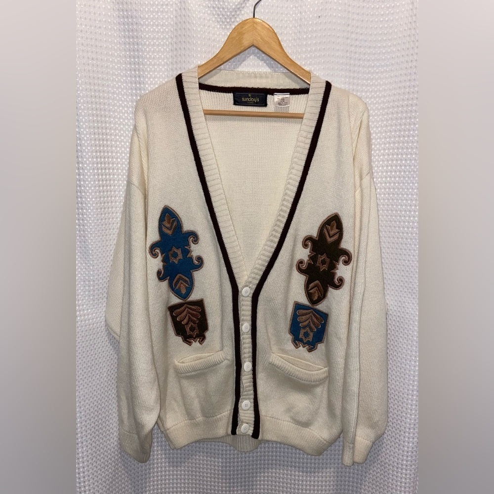 Men’s Vintage wool blend SUNDAY’S beige‎ knit Cardigan size Large